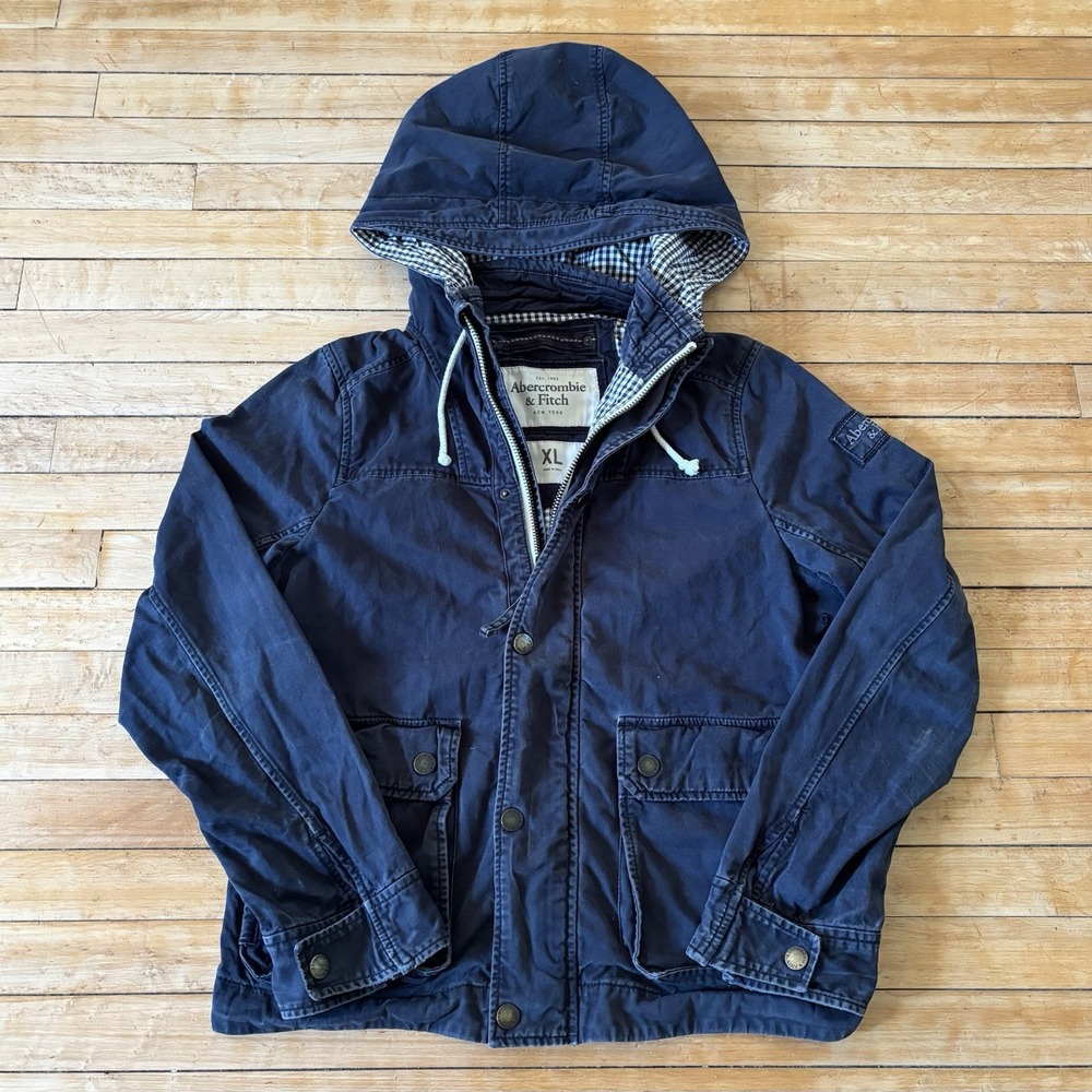 VTG Abercrombie & Fitch Military Field Jacket Size XL Canvas Navy Blue Y2K RARE